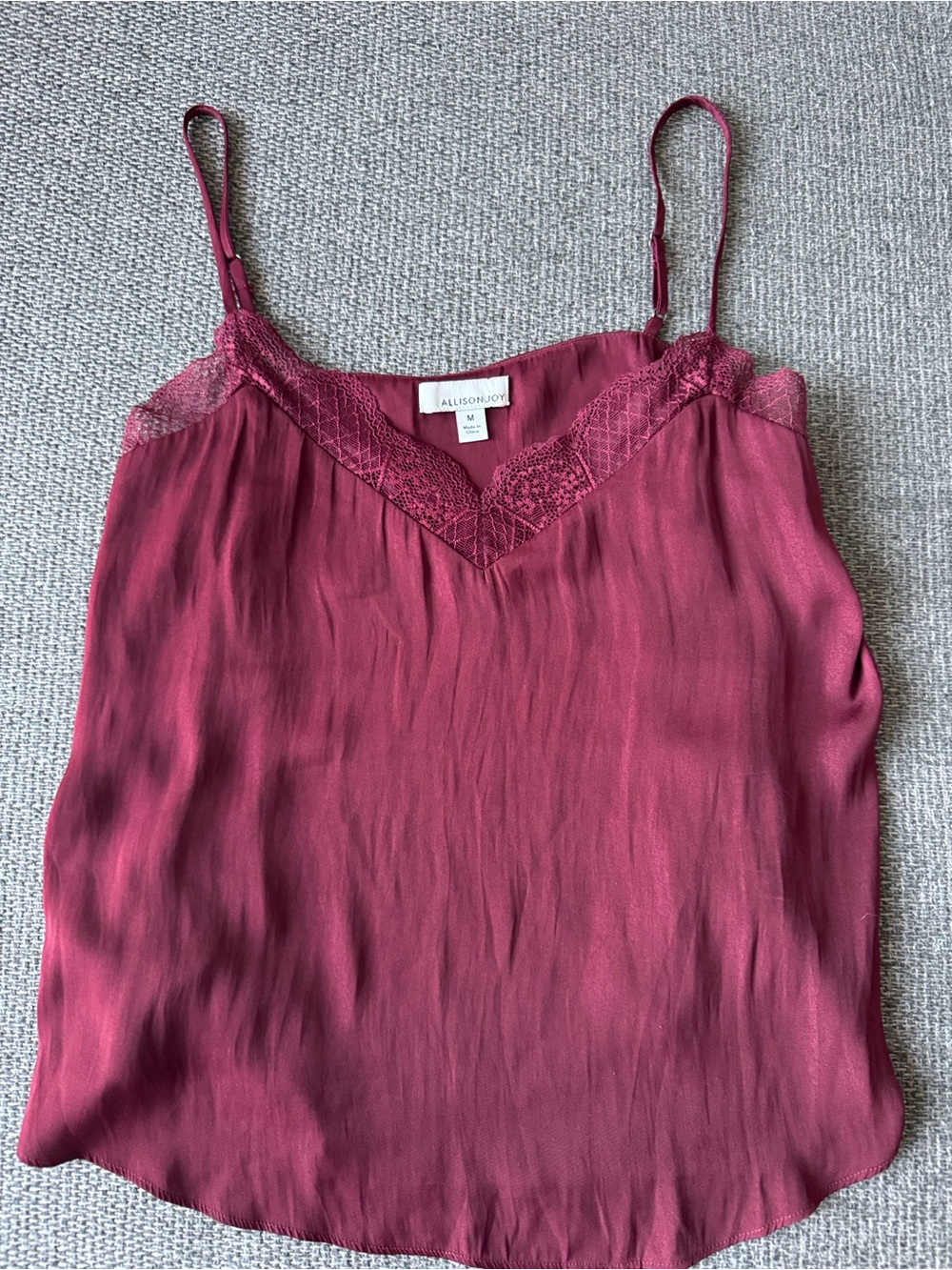 Allison Joy Satin Lace-Trim Wine Camisole